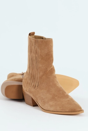 Microfibre Western Ankle Boot - Taupe