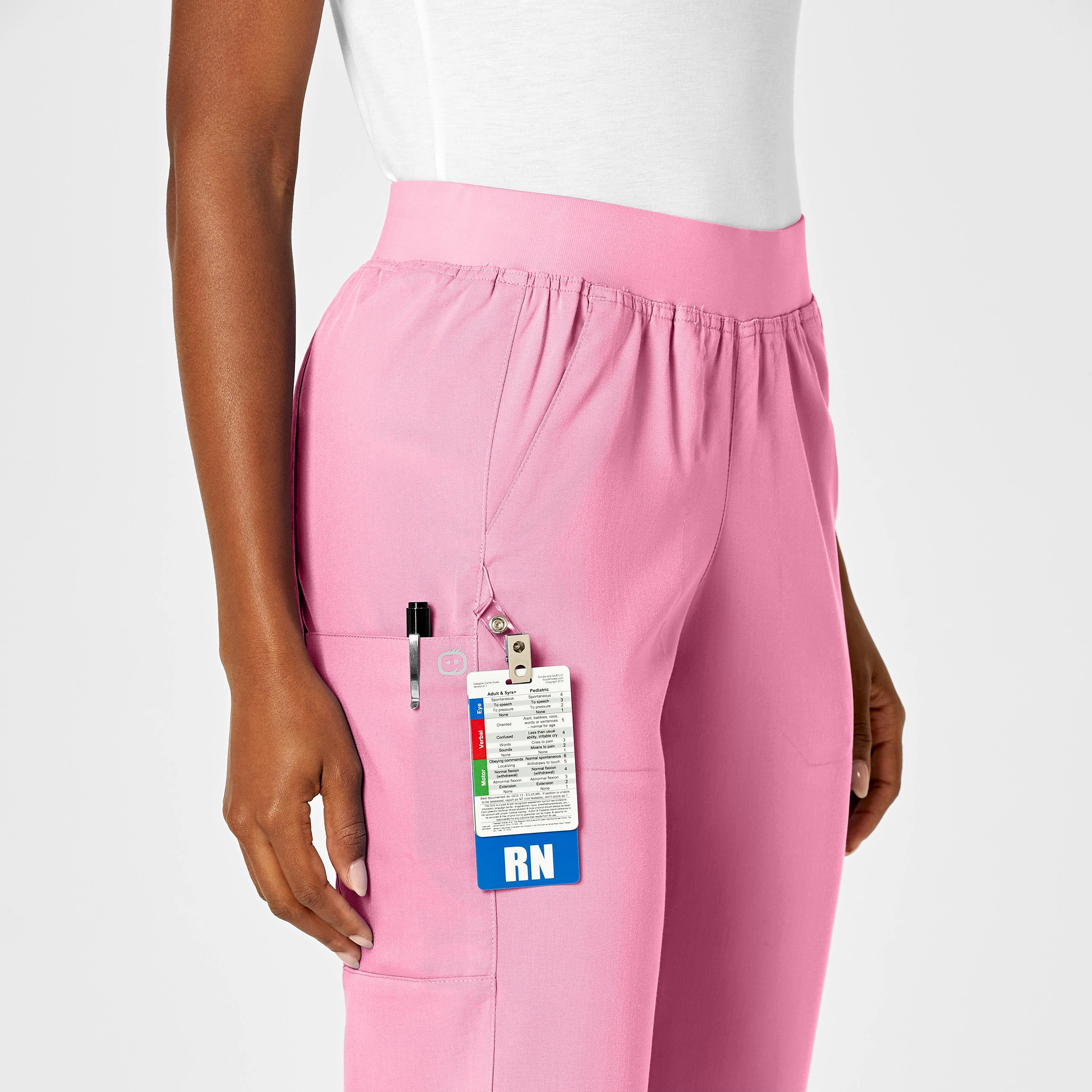 PRO Women's Knit Waist Cargo Scrub Pant - Pink Blossom