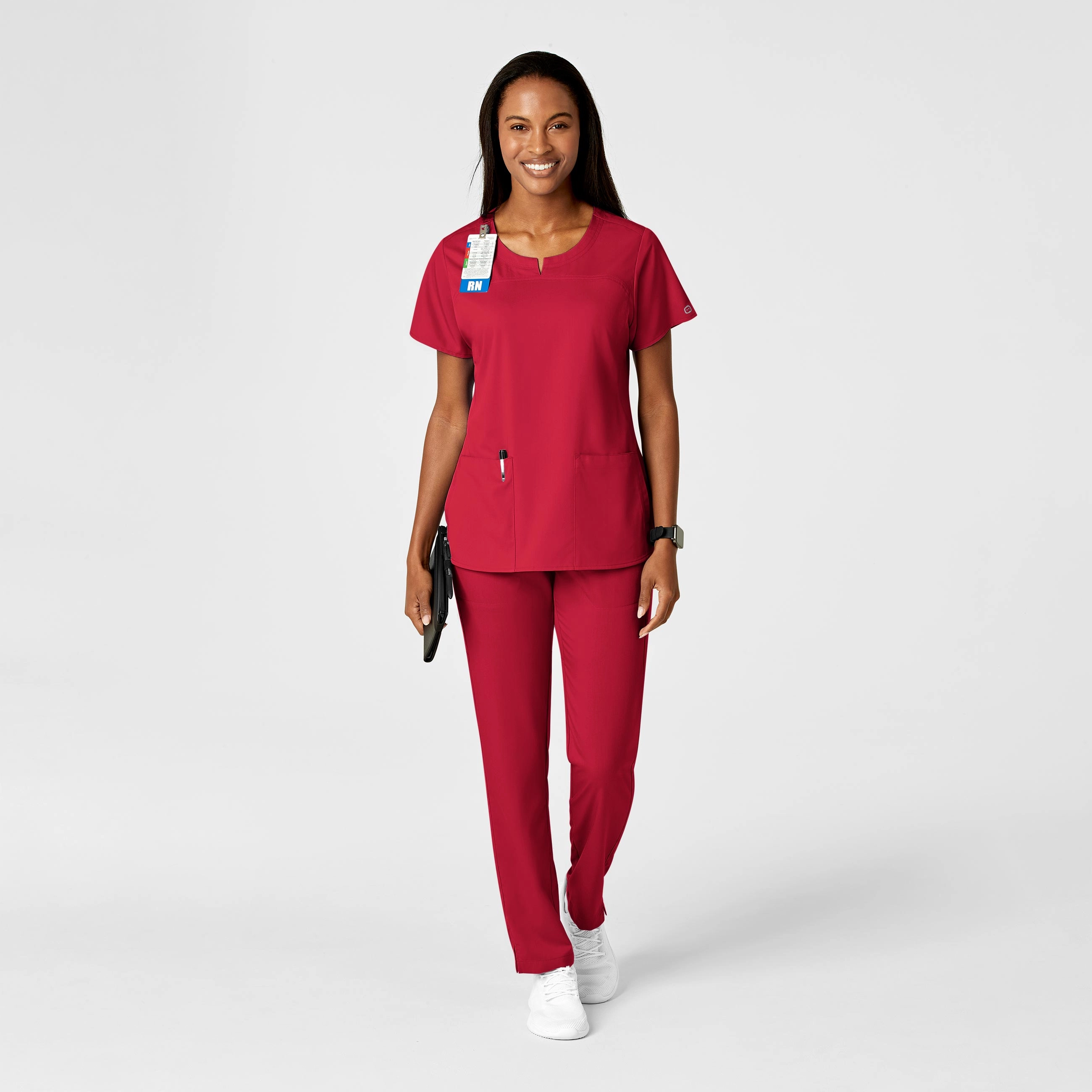 PRO Women's Knit Waist Cargo Scrub Pant - Red