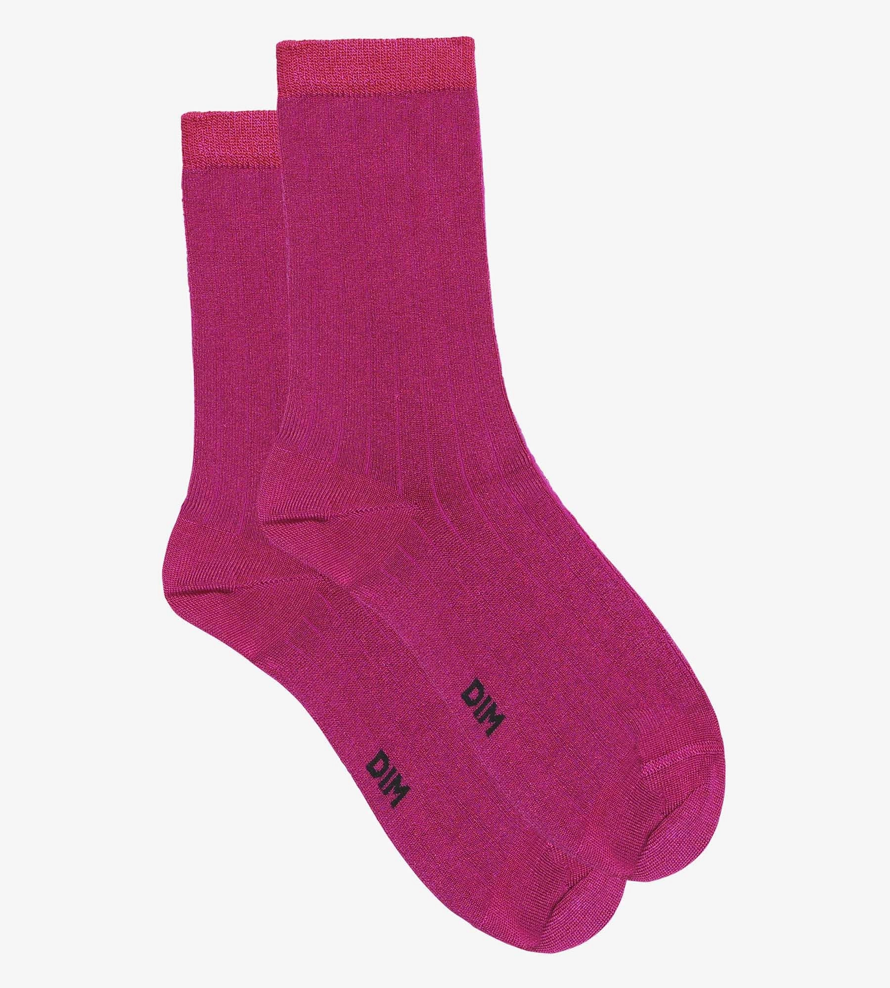 Women's satin cotton ribbed socks Fuchsia Dim Fashion